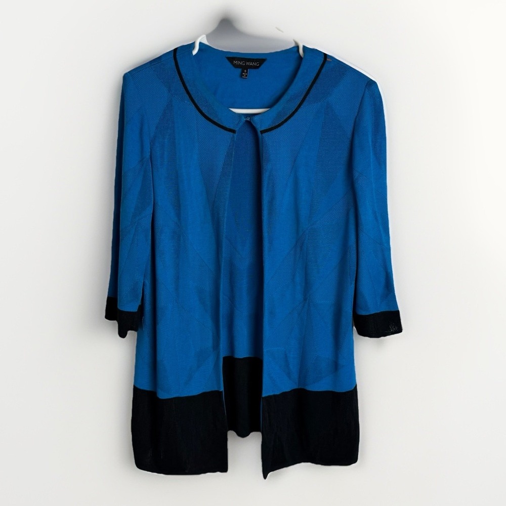 Ming Wang Heritage Jacket Knit Teal Black Color Block Womens Size S